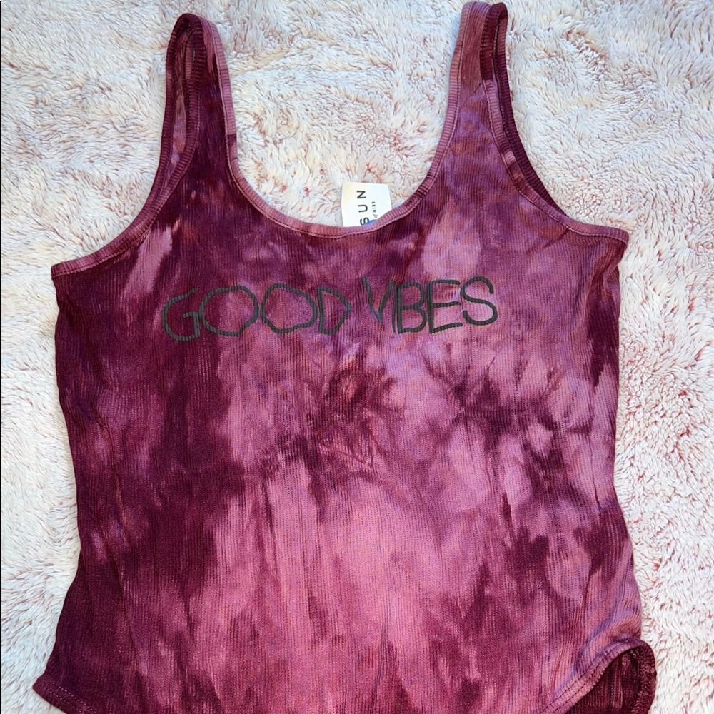 “Good Vibes” tie dye bodysuit. Brand new.
